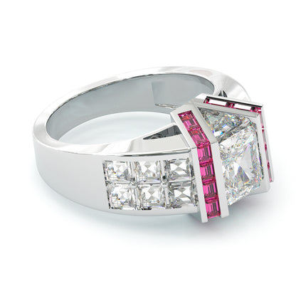 Jzora Handmade Art Deco Skyscraper Inspired Ruby & CZ Gold Plated Vintage Statement Men's Ring