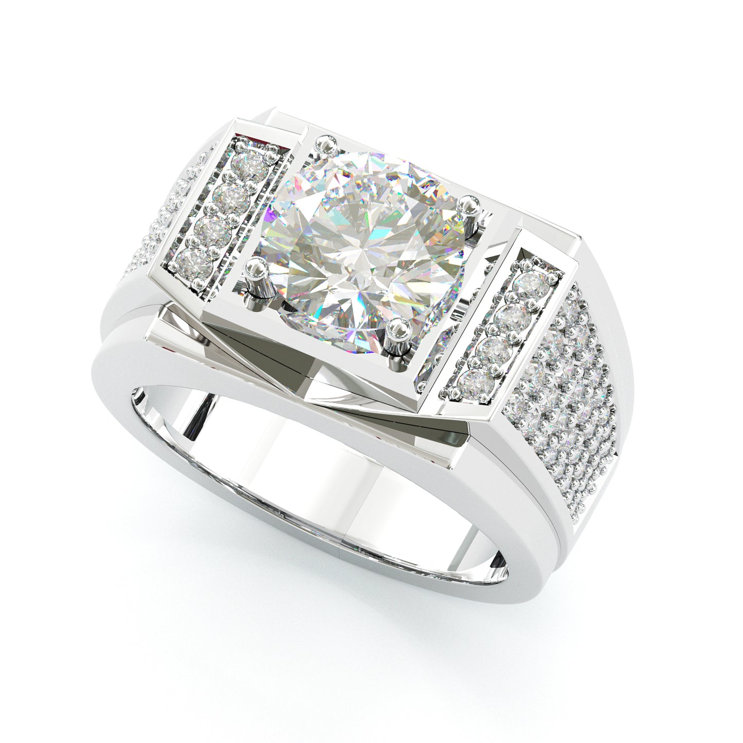 Jzora handmade 3ct round cut regal brilliance men’s statement ring