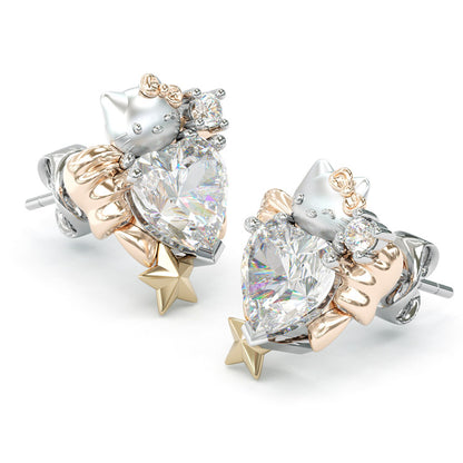Jzora handmade 1ct heart shape hello kitty sterling silver earrings