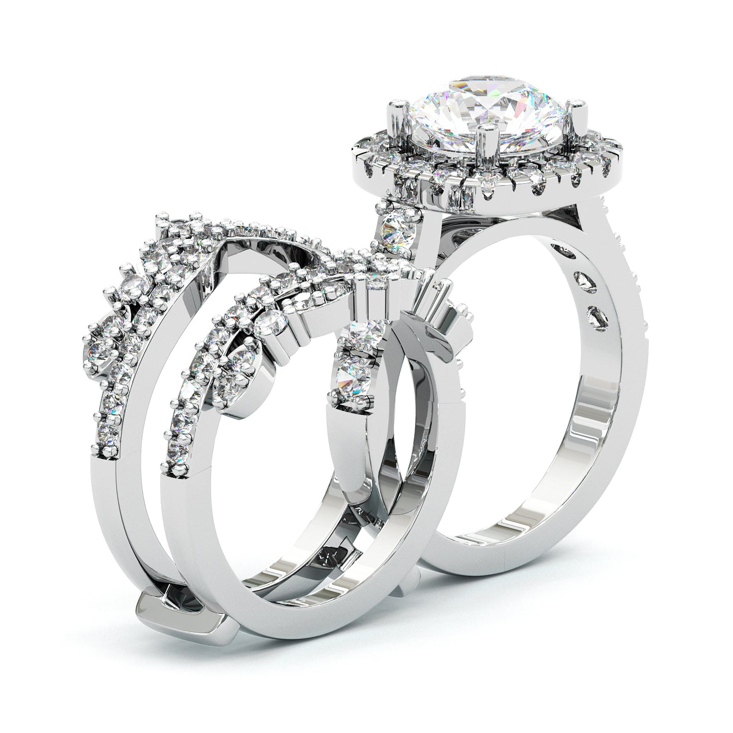 Jzora handmade 2ct round cut halo sterling silver ring set