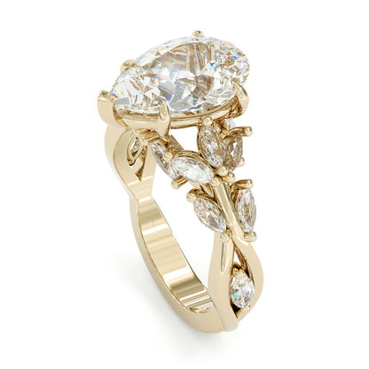 Jzora handmade 3ct gold-color pear cut chic sterling silver ring