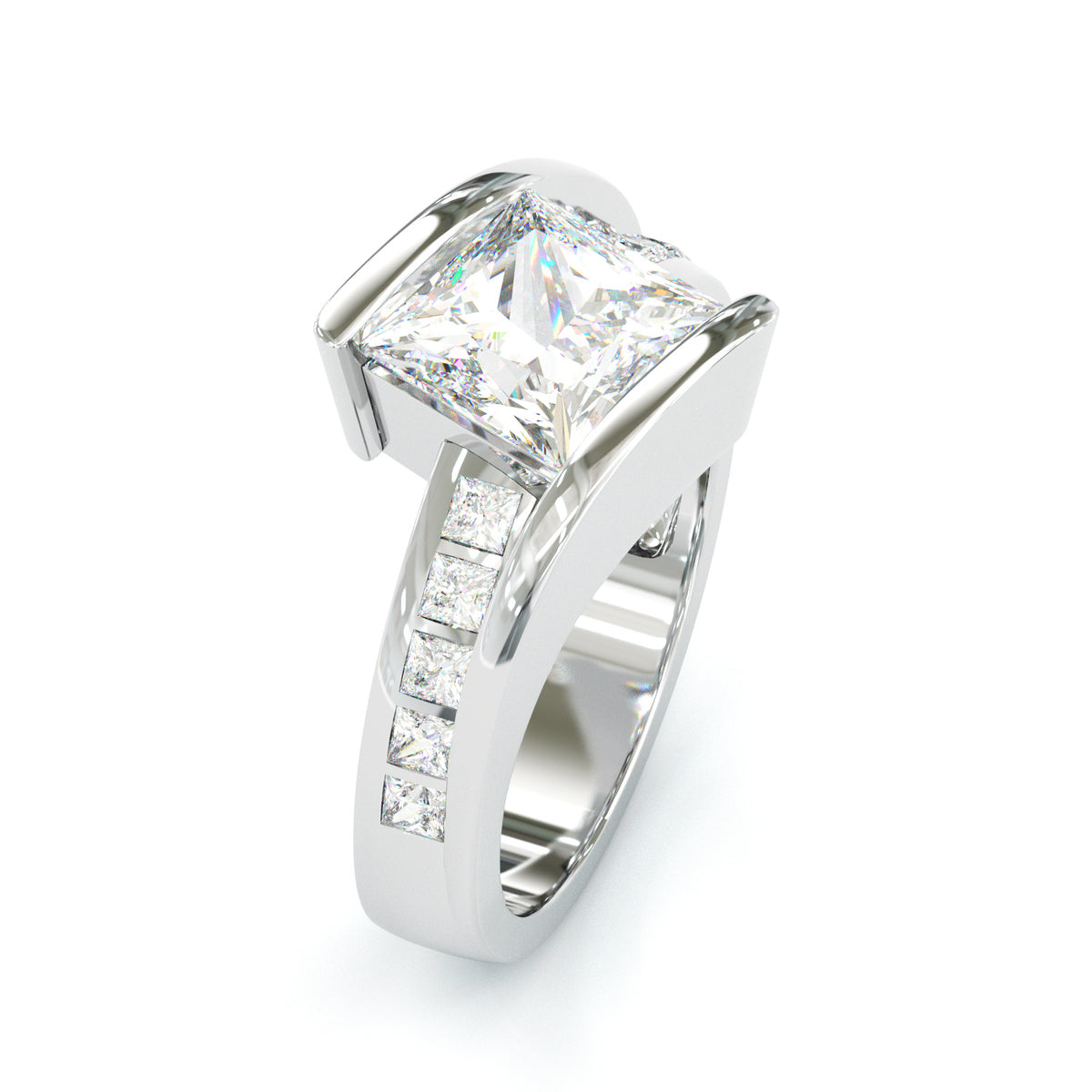 Jzora handmade princess cut modern architectural style sterling silver ring