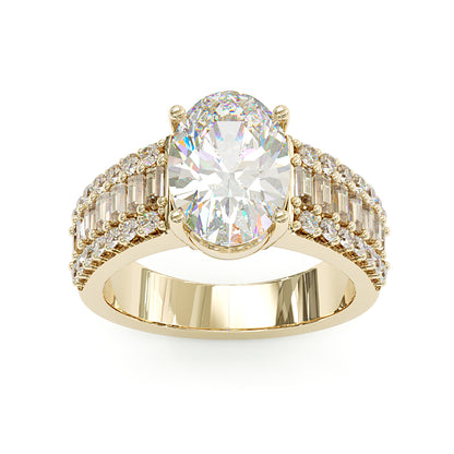 Jzora handmade classic 4ct oval cut baguette pavé sparkling ring