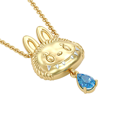 Jzora handmade grinning elf pear shaped pendant sterling silver necklace