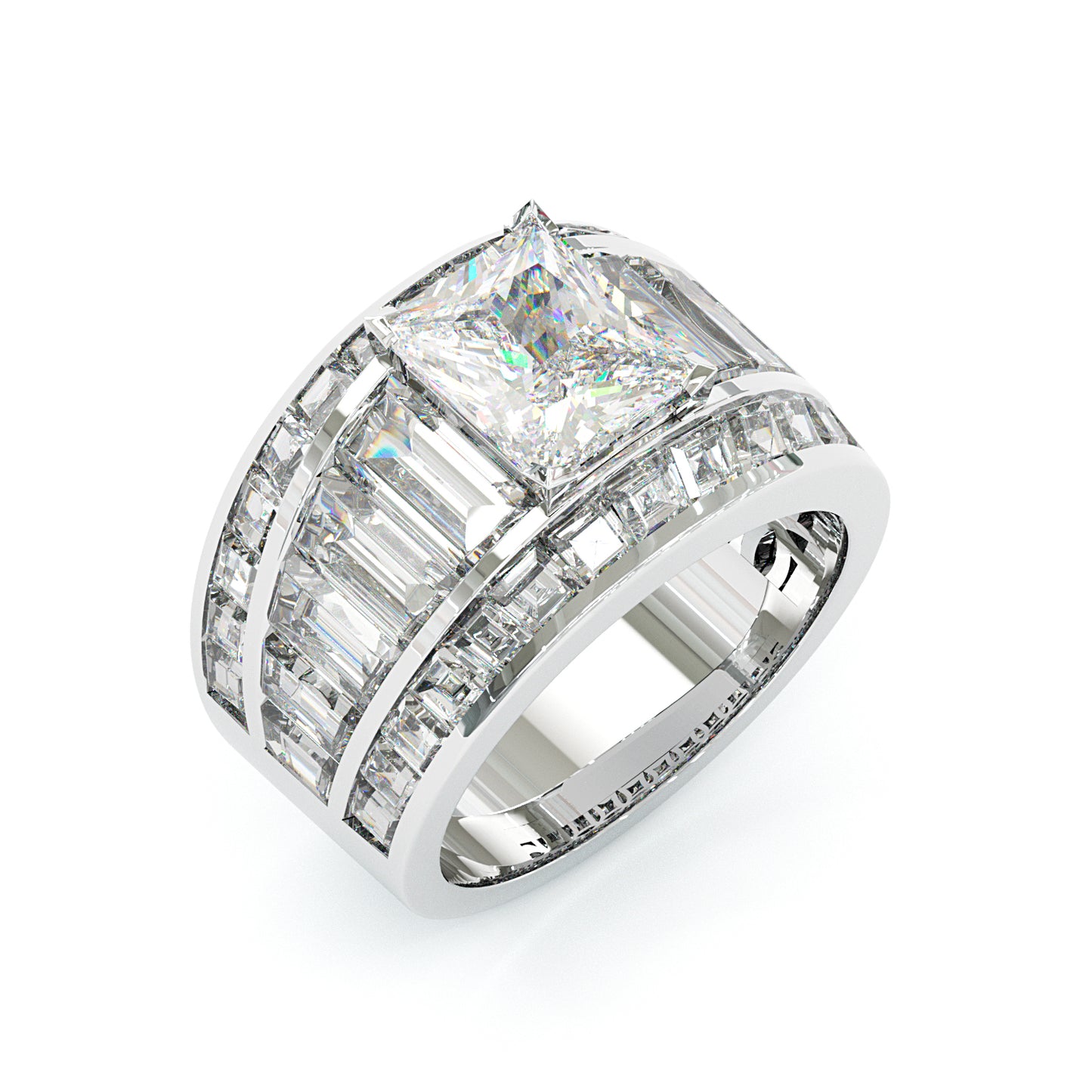 Jzora Handmade Radiant Cut Moissanite & Baguette CZ Full Pave Wedding Statement Ring