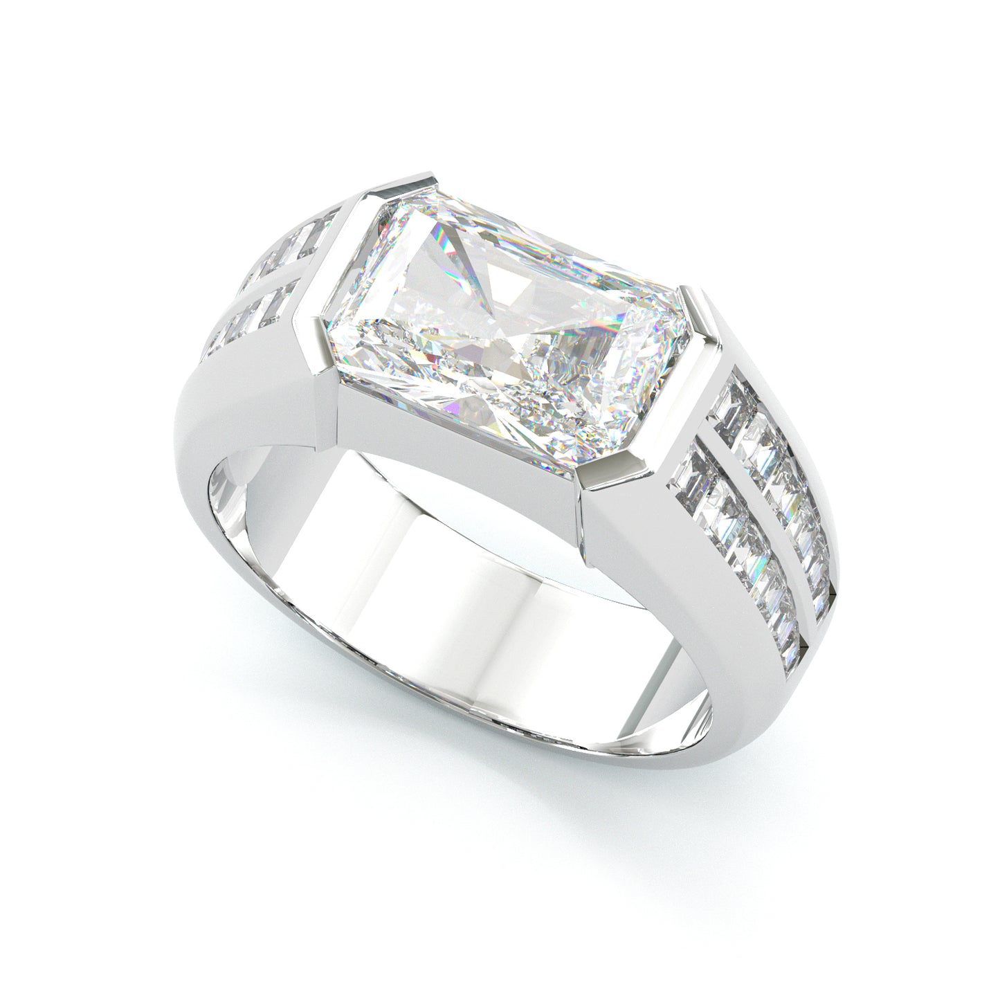 Jzora handmade 6ct radiant cut bezel set men's wedding band ring