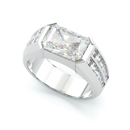 Jzora handmade 6ct radiant cut bezel set men's wedding band ring