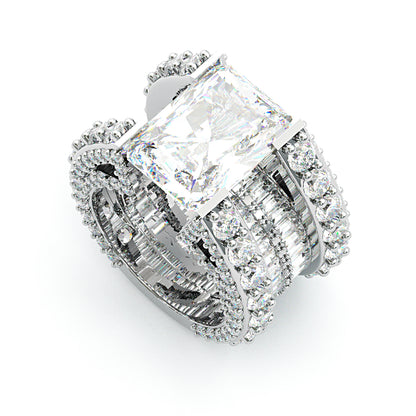 Jzora handmade dazzling glam empire radiant cut iced out wide band ring
