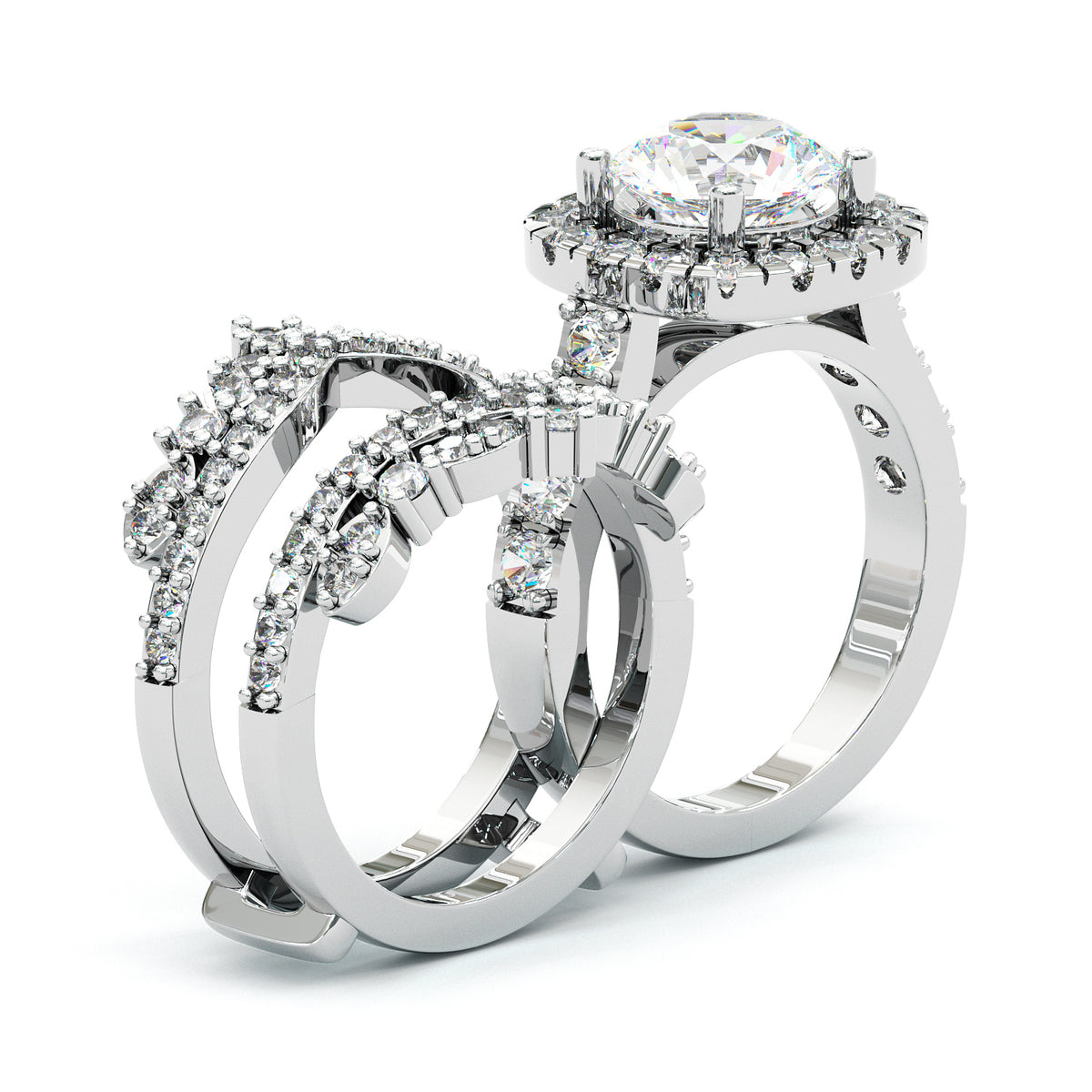 Jzora handmade 2ct round cut halo sterling silver ring set