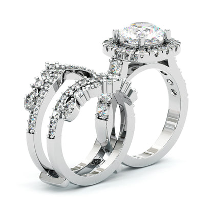 Jzora handmade 2ct round cut halo sterling silver ring set