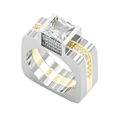 Jzora handmade princess cut geometric two tone men's ringset
