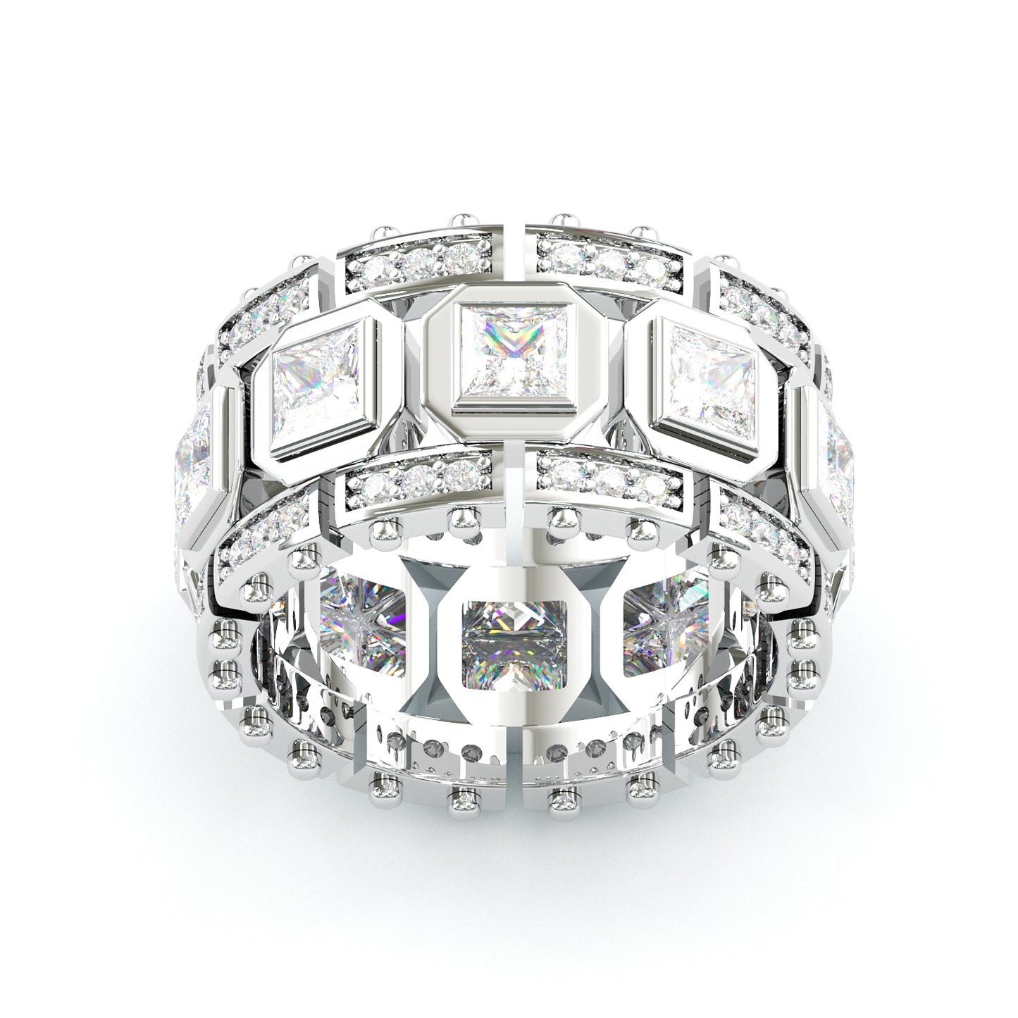 Jzora handmade bold square-link princess stone full-iced men’s band ring