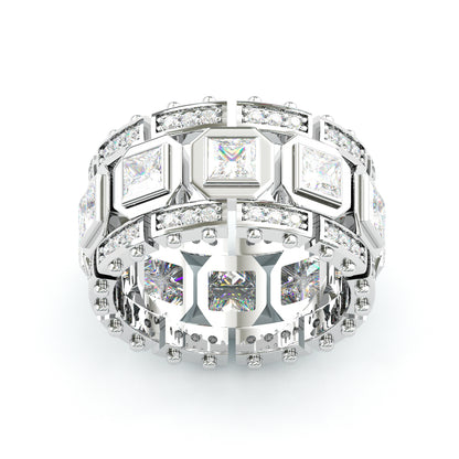 Jzora handmade bold square-link princess stone full-iced men’s band ring