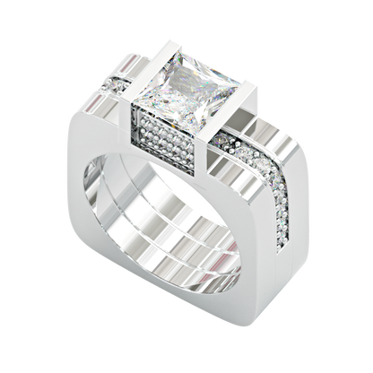 Jzora handmade princess cut geometric two tone men's ringset