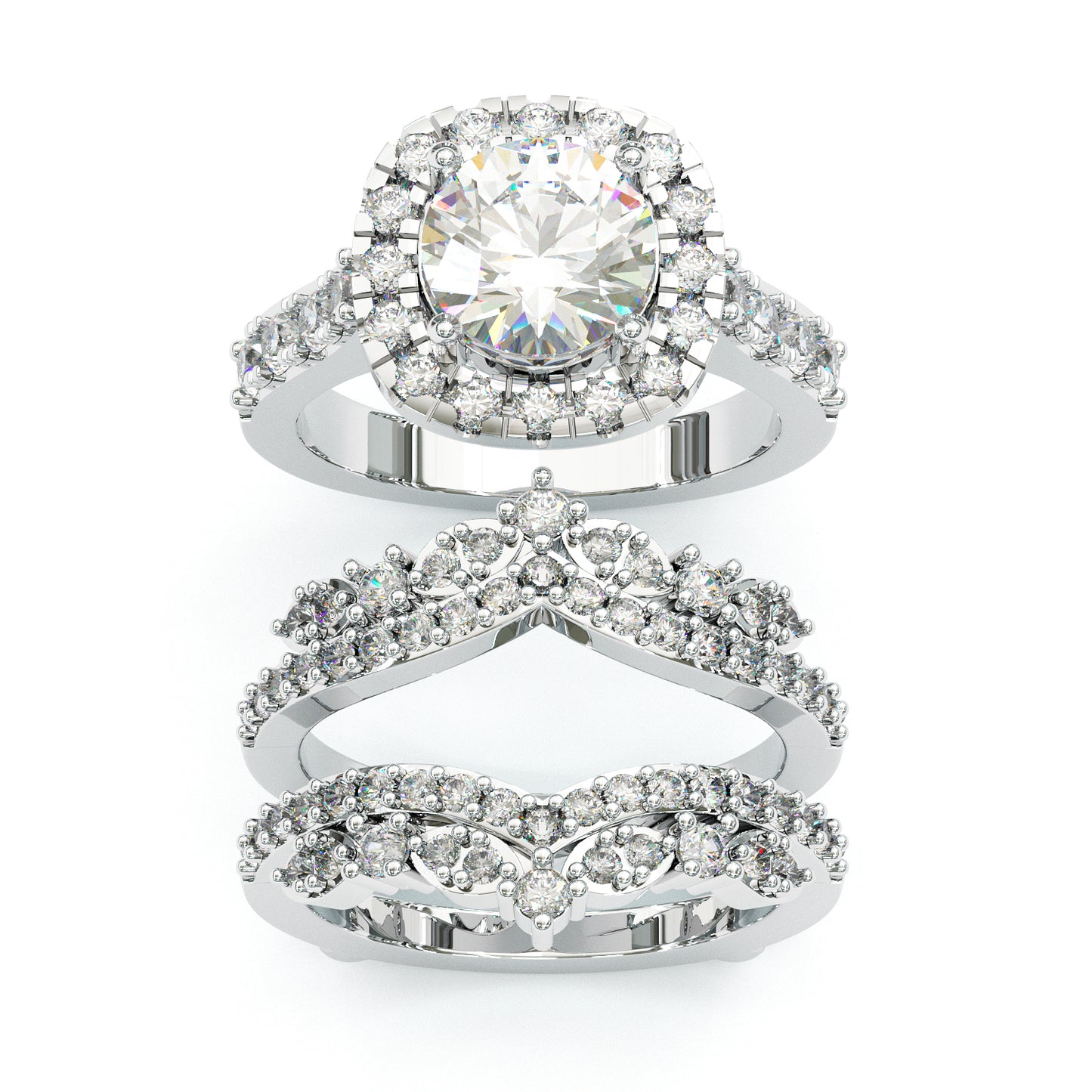 Jzora handmade 2ct round cut halo sterling silver ring set