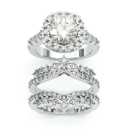 Jzora handmade 2ct round cut halo sterling silver ring set