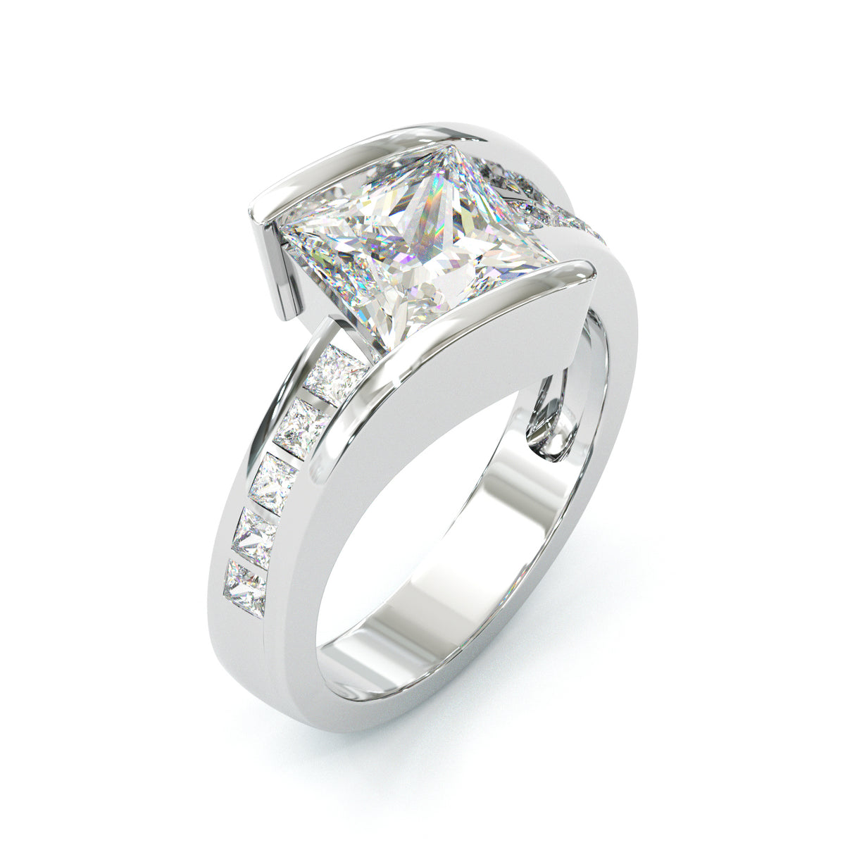 Jzora handmade princess cut modern architectural style sterling silver ring