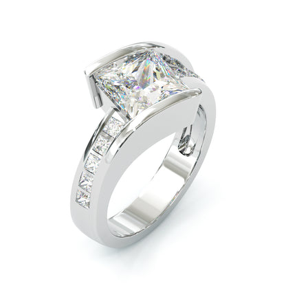 Jzora handmade princess cut modern architectural style sterling silver ring