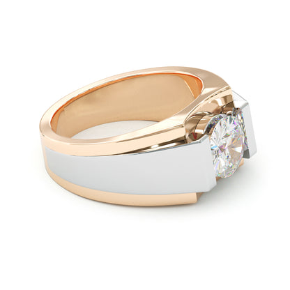 Jzora Handmade Two-Tone Classic Round Solitaire Moissanite Sterling Silver Men’s Ring