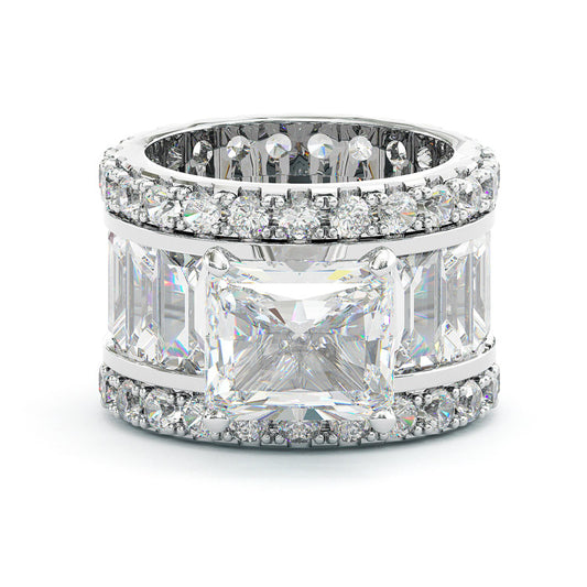 Jzora handmade 5ct princess cut statement sterling silver wide band ring