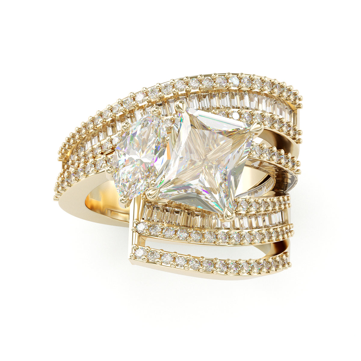 Jzora handmade radiant&marquise cut vintage ring