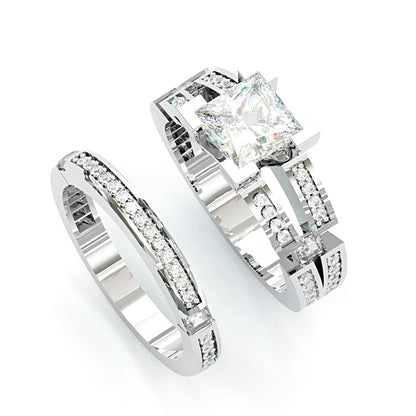 Jzora handmade 2.5ct princess cut moissanite modern sterling silver ring set