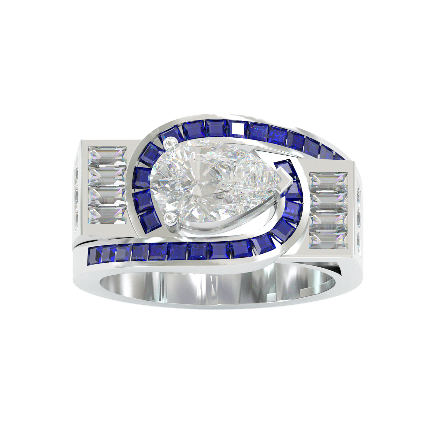 Jzora handmade geometric halo sapphire-inlaid pear-cut statement ring