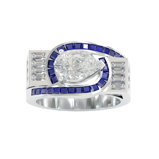 Jzora handmade geometric halo sapphire-inlaid pear-cut statement ring