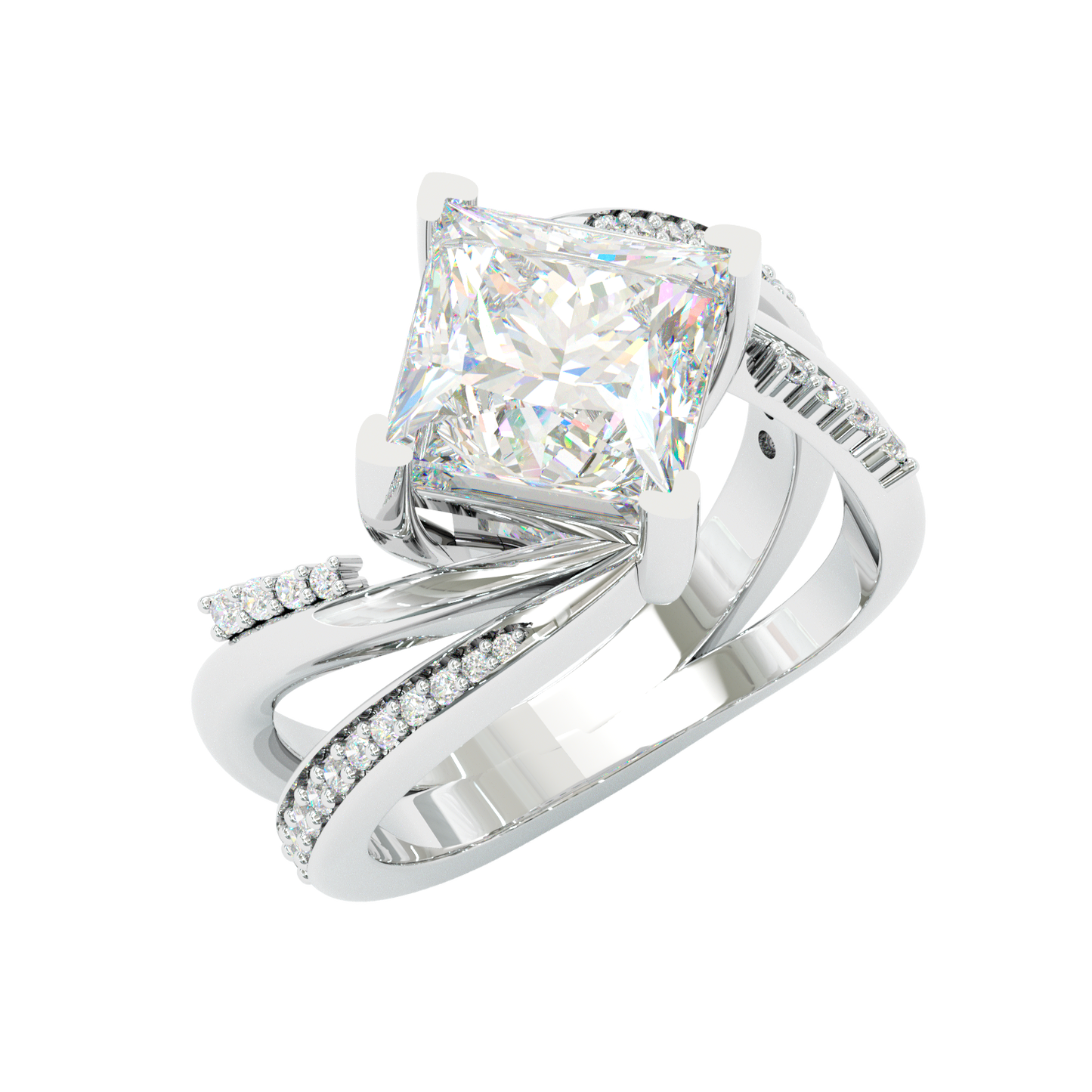 Jzora Handmade Mint Sky Blue Princess Cut Moissanite Twisted Wrap Pave Elegant Ring