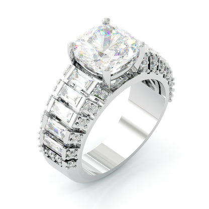 Jzora Handmade Luxury 5CT Cushion Cut & Baguette Cut Full Pave Brilliant Ring