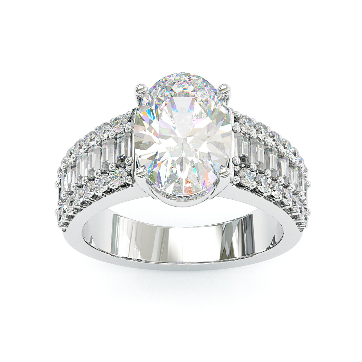 Jzora handmade classic 4ct oval cut baguette pavé sparkling ring