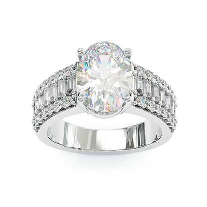 Jzora handmade classic 4ct oval cut baguette pavé sparkling ring