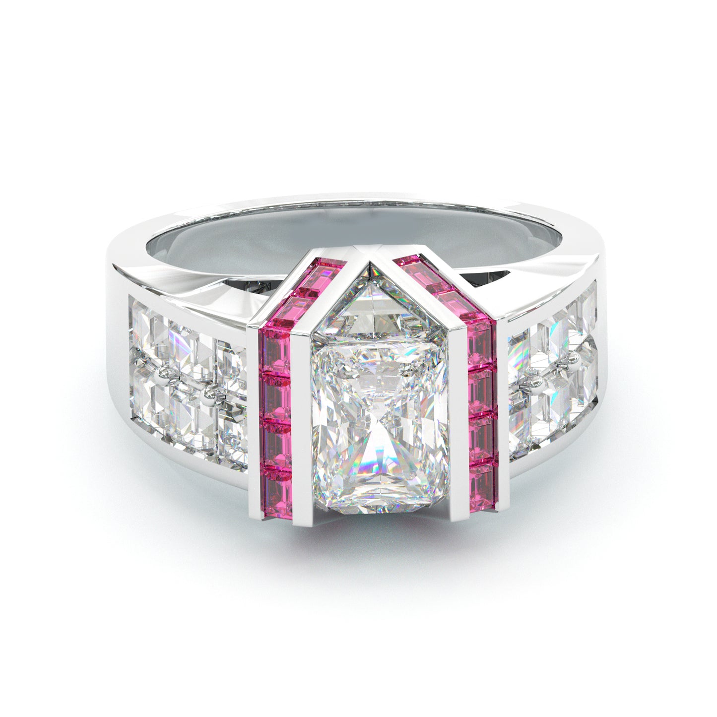 Jzora Handmade Art Deco Skyscraper Inspired Ruby & CZ Gold Plated Vintage Statement Men's Ring