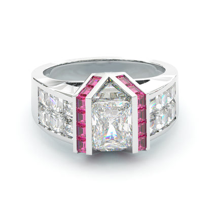 Jzora Handmade Art Deco Skyscraper Inspired Ruby & CZ Gold Plated Vintage Statement Men's Ring