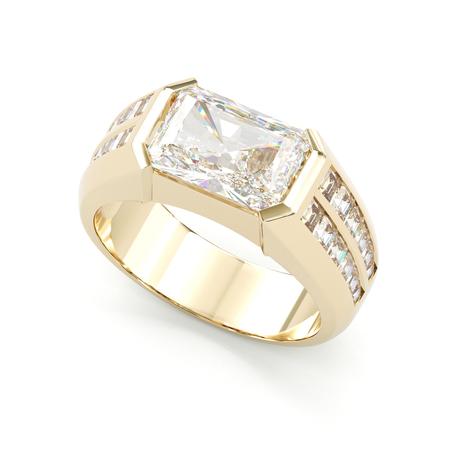 Jzora handmade 6ct radiant cut bezel set men's wedding band ring