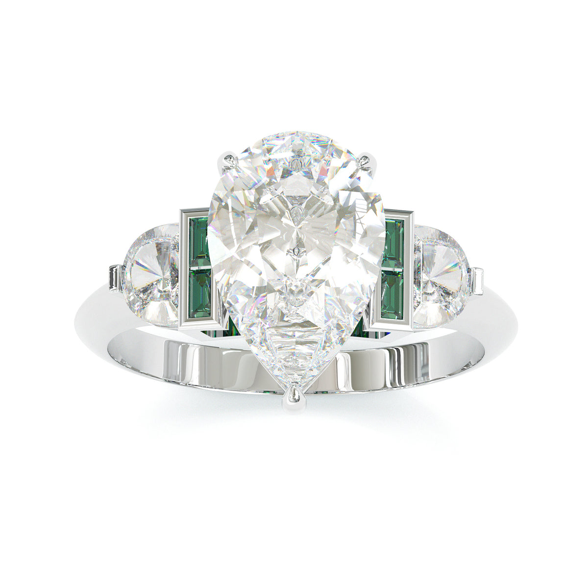 Jzora handmade gold-color pear cut with emerald accents sterling silver ring