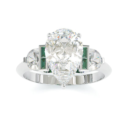 Jzora handmade gold-color pear cut with emerald accents sterling silver ring