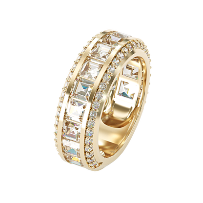 Jzora handmade gold-color princess cut brilliant sterling silver men's ring