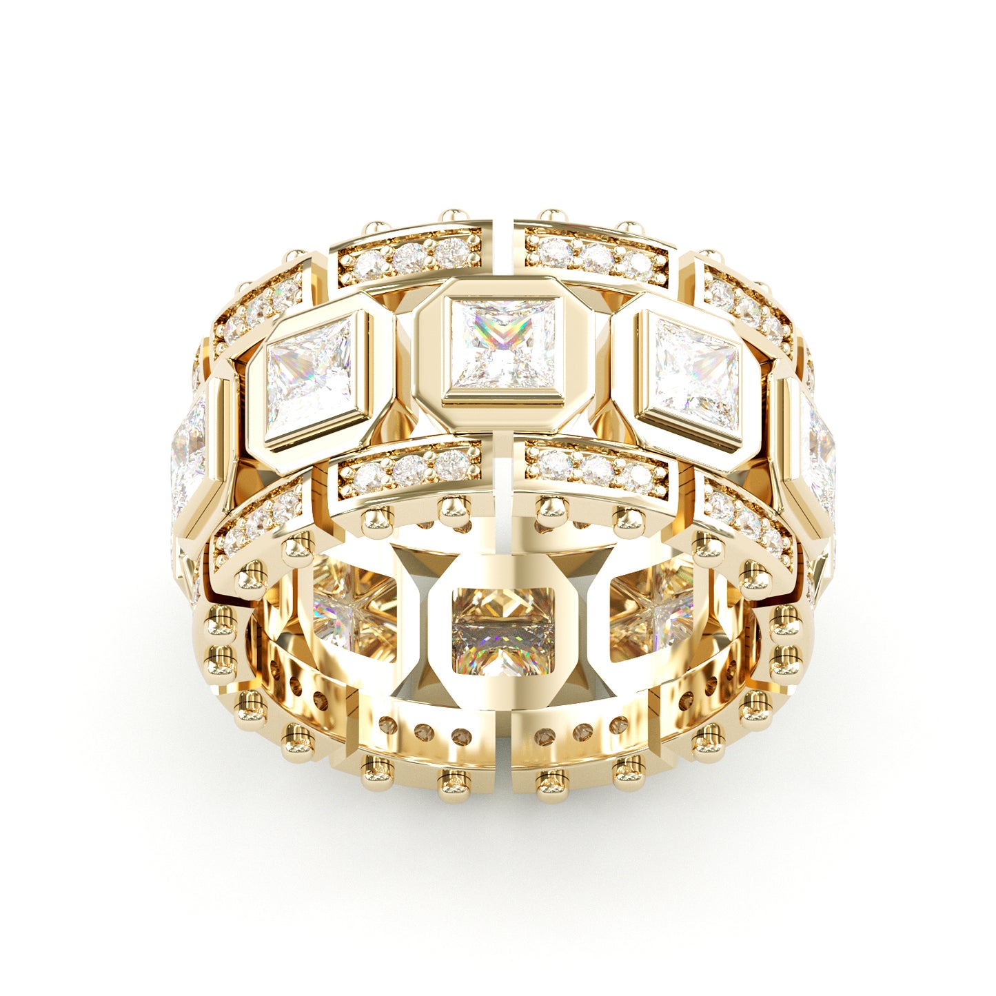 Jzora handmade bold square-link princess stone full-iced men’s band ring