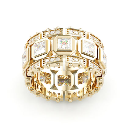 Jzora handmade bold square-link princess stone full-iced men’s band ring