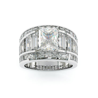 Jzora Handmade Radiant Cut Moissanite & Baguette CZ Full Pave Wedding Statement Ring