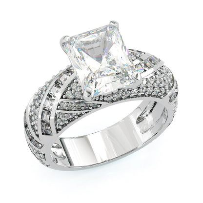 Jzora Handmade Luxury Radiant Cut Sterling Silver Men's Band Ring