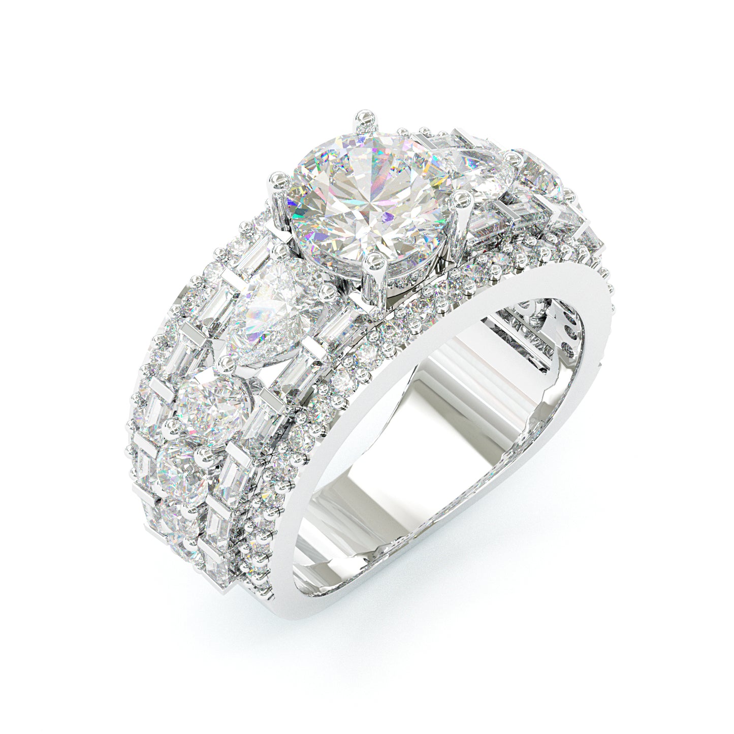 Jzora handmade luxury & sparkling round brilliant cut Moissanite pavé statement ring