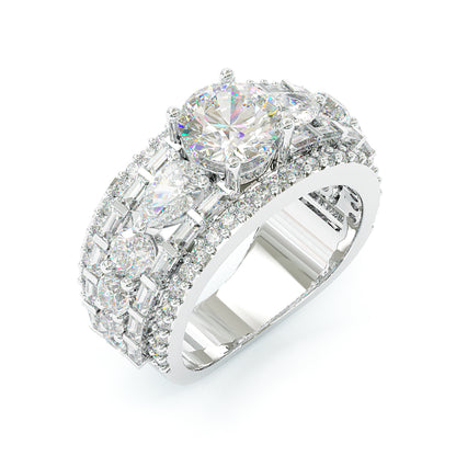 Jzora handmade luxury & sparkling round brilliant cut Moissanite pavé statement ring