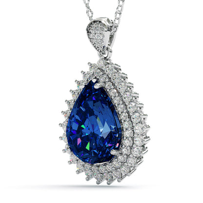 Jzora handmade 10ct sapphire pear cut sterling silver necklace