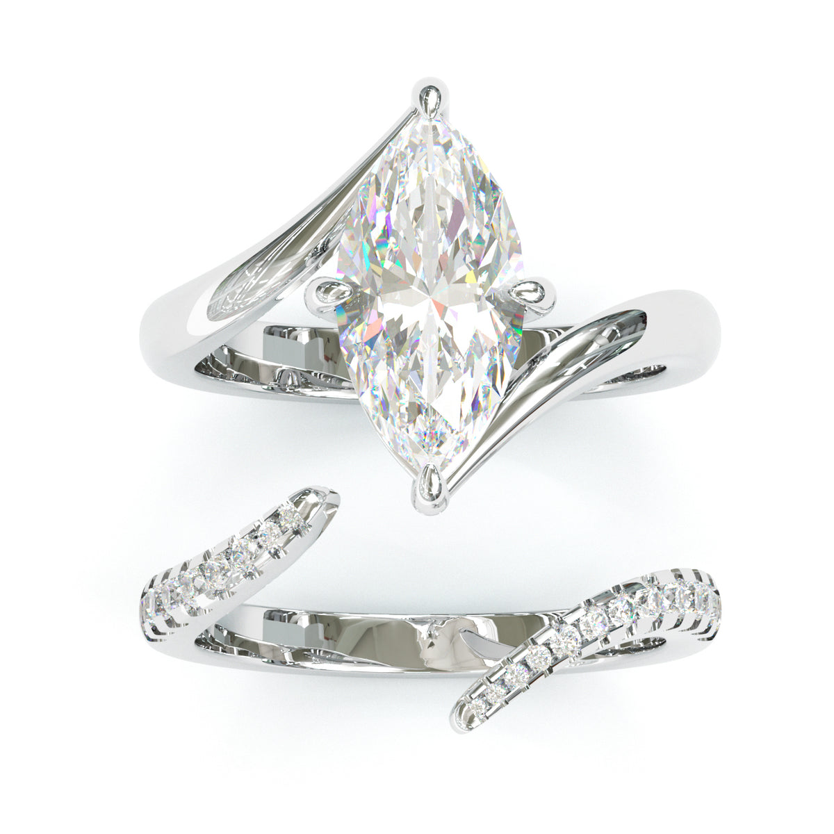 Jzora handmade marquise cut swirl sterling silver ring set