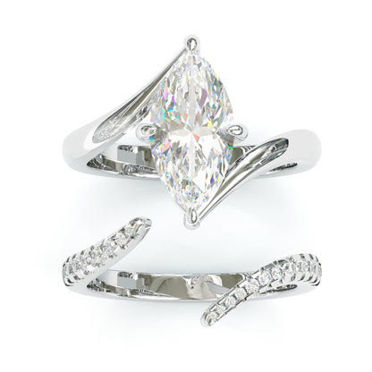 Jzora handmade marquise cut swirl sterling silver ring set