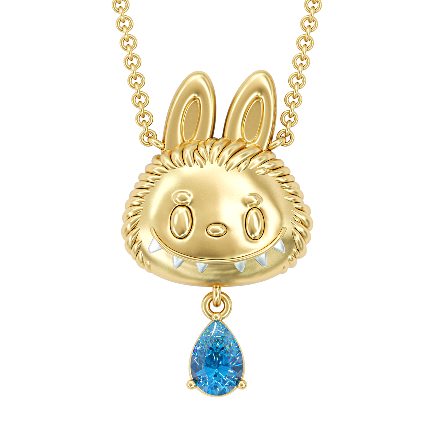 Jzora handmade grinning elf pear shaped pendant sterling silver necklace