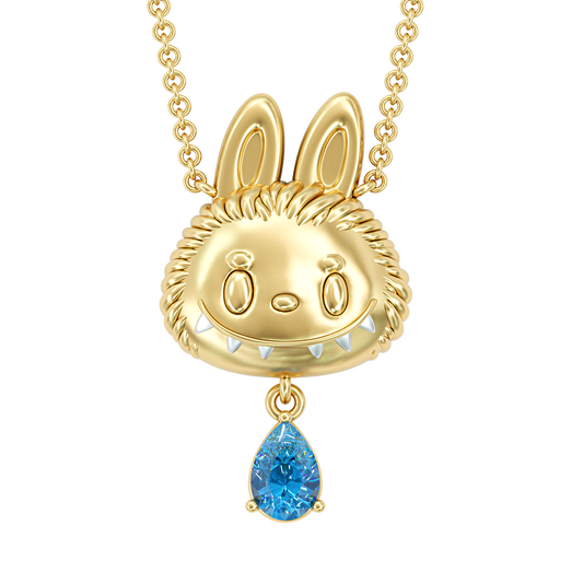 Jzora handmade grinning elf pear shaped pendant sterling silver necklace
