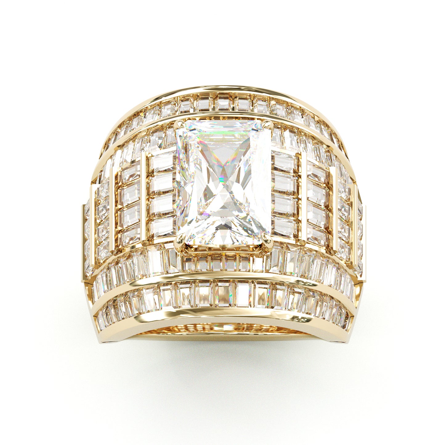 Jzora handmade massive emerald cut men's bold wide band ring